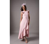 Lisa Tan Ruffle Round Neck Crepe Midi Dress Coast Blush 12