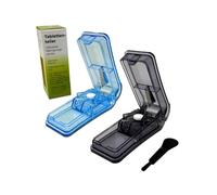 LisaCare Tablet Divider for All Tablets - 2 x Pill Cutters - Cut Tablets in Half & Quarter - Premium Pill Cutter Including Cleaning Brush & Storage in the Base (Blue & Black)