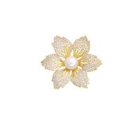 LISADORE Crystal Pearl Flower Brooch Pin Bauhinia Rhinestone Lapel Pin Vintage Elegant Collar Pins Flower Pearl Badge Pins Women Banquet Crystal Pin Clothing Decoration