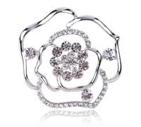 LISADORE Crystal Rose Camellia Flower Brooch Pin Hollow Out Camellia Flower Brooch Pin Rhinestone Blooming Floral Bridal Wedding Party Brooch Jewelry For Women