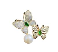 LISADORE Double Elegant Butterfly with Pearl Brooches Rhinestone Crystal Lapel Pin Butterfly Pins Insect Badge Elegant Women Brooch Pin Jewelry Accessories Gift