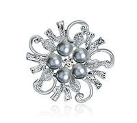 LISADORE Elegant Faux Pearl Flower Rhinestone Brooch Wedding Brooch Crystal Corsage Pin Retro Camellia Brooch Women Clothing Bag Accessories Jewelry Gift For Bride Girl Women Silver Tone