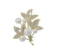 LISADORE Pearl Brooch Rhinestone Leaf Brooch Elegant Flower Brooch Pin for Women Men Wedding Party Crystal Pearl Fabric Flower Lapel Pin Dress Suit Accessories Ideas Gift Valentine's Day