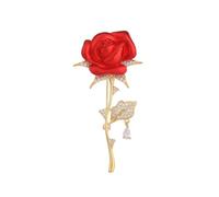 LISADORE Red Rose Floral Brooch Pin Women's Crystal Pearl Flower Brooches Elegant Enamel Rhinestone Floral Statement Brooch Pins Fashion Jewelry Accessories for Women Girl Gift Gold