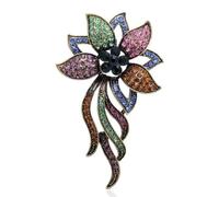 LISADORE Rhinestone Flower Brooch Pin Retro Rhinestone Lapel Pin Clothing Hat Decoration Pin Colorful Crystal Flower Brooch Scarf Pin Jewelry Accessories Gift