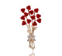 LISADORE Rose Bouquet Brooch Elegant Red Flower Leaf Brooch Rhinestone Bouquet Corsage Rose Flower Brooch Pin Fashion Trendy Brooch Pin