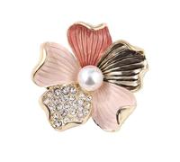 LISADORE Tricolor Flower Brooch Pin Rhinestone Pearl Lapel Pin Women's Suit Coat Decoration Brooch Flower Safety Pin Enamel Alloy Brooch Badge Brides Mother Jewelry Gifts