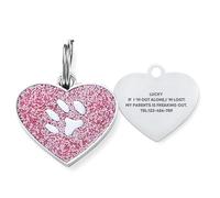 LisaMo Dog Tags for Pets Engraved UK Personalised Name Tags Glitter Stainless Steel for Dogs & Cats, Durable Collar Accessory, 4 Colours, Custom Funny Lost Prevention ID Tag (Pink)