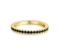 Lisandra Scott Eternity Women's Ring, Silver 925 Sterling Silver with Black Cubic Zirconia Crystals, 2 mm Wide in Gold, Narrow with Black Stones, Precious Metal, Onyx