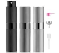 Lisapack 8ml Stripe Perfume Atomizer Spray Bottle, 3pcs Travel Cologne Sprayer Refillable, Empty Mini Portable Perfume Dispenser (Grey, Black, Silver)