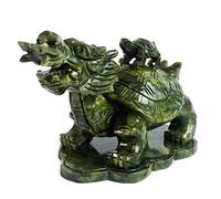 LISAQ Chinese Feng Shui Big Green Jade Dragon Turtle For Wealth Statue Sculpture Figurines