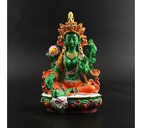 LISAQ Resin Painted Talisman Efficacious Family Protection Green Tara Bodhisattva Buddha Statue Figurine 21.5 * 13 * 10cm
