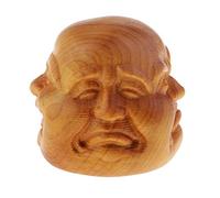 LISAQ Small Wooden Buddha Head Statue With 4 Faces Four-face Buddha Head Sculpture Statue Ornament Indoor Outdoor