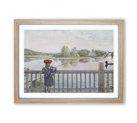 Lisbeth Angling By Carl Larsson Classic Painting Framed Print | A2 Oak Framed Wall Art | Ready to Hang | Classic Historical Picture | Living Room Bedroom Lounge Office