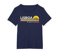 Lisboa Portugal Vintage Retro Souvenirs Biking T-Shirt, Women's Plus, Navy Blue, 3X