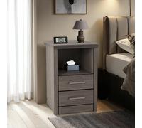 Seconique Lisbon 2 Drawer 1 Shelf Bedside Cabinet In Black Wood Grain