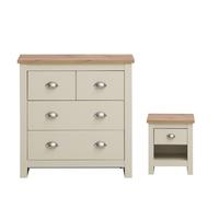 Lisbon 2 Piece 2+2 Chest of Drawers 1 Drawer Bedside Table Cream