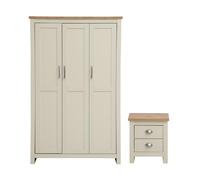 Lisbon 2 Piece Bedroom Set 3 Doors Wardrobe 2 Drawer Bedside Table Cream