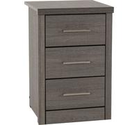 Seconique Lisbon 3 Drawer Bedside - Black Wood Grain, Black