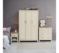 Lisbon 3 Piece Bedroom Set 3 Door Wardrobe 4 Drawer Chest 1 Drawer Bedside Table Cream