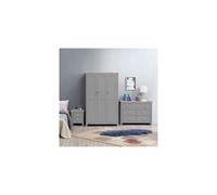 Lisbon 3 Piece Set 3 Doors Wardrobe 7 Drawer Chest Bedside Light Grey
