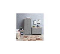 Lisbon 3 Piece Set Wardrobe 7 Drawer Chest 1 Drawer Bedside Table Light Grey