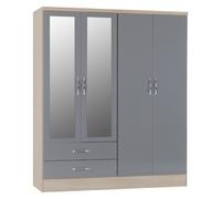 Seconique Lisbon 4 Door Wardrobe - Black Wood Grain, Grey