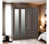 Lisbon 4 Door 2 Drawer Wardrobe Black Wood Grain Bedroom Storage Cabinet Hanging