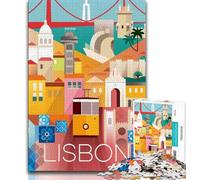 Lisbon City Portugal Art Jigsaw Puzzles for Adults 1000 Pieces,Challenging To Complete But Fun And Humorous with Matching Poster And Trivia Sheet 38x26cm