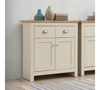 Lisbon Compact 2 Doors 2 Drawer Sideboard Storage Cupboard Cream Oak