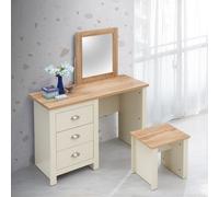 Lisbon Dressing Table 3 Drawer Set Cream Makeup Desk Stool Mirror