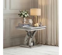 Lisbon Lamp Table - Square - Grey Marble & Chrome