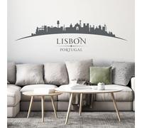 Lisbon Portugal City Skyline - Bedroom Living Room Wall Art Sticker [Large] [Dark Grey]