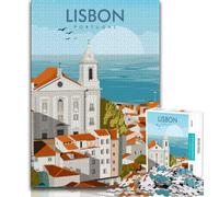 Lisbon Portugal Cityscape 1000 Piece Jigsaw Puzzles for Adults,Challenging Game Gifts for Is Ideal As A Gift for The Whole Family 50x75cm