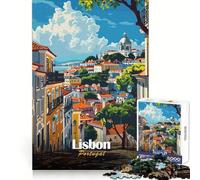 Lisbon, Portugal Cityscape Illustration Jigsaw Puzzles 1000 Piece for Teenagers Sharp Memory Soothing Downtime Neat Edges Nice Gift size 38x26cm
