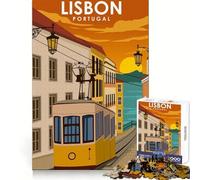 Lisbon Portugal Tram Art 1000-piece Puzzle for Teenagers Brain Teasing Cozy Downtime Solid Lock Creative Gift size 38x52cm