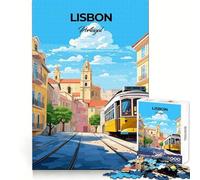 Lisbon Portugal Tram Poster 1000 Piece Jigsaw Puzzles- Cognitive Recall Restful Activity Sharp Cut size 38x26cm