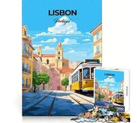 Lisbon Portugal Tram Poster Teenagers Puzzles 1000 Piece Jigsaws Logical Think Easy Enjoyment Seamless Lock Seasonal Gift size 50x75cm