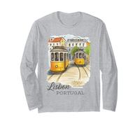 Lisbon Portugal Tram Vintage City Art Long Sleeve T-Shirt