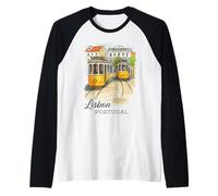 Lisbon Portugal Tram Vintage City Art Raglan Baseball Tee
