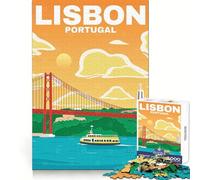 LISBON PORTUGAL TRAVEL ART Jigsaws 1000 Pieces for Adults Brain Exercise Snug Edge Real Challenge Art Display (38x52cm)