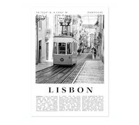 Lisbon - Portugal Travel Poster, Black & White Print, City Landmark. Modern Home Wall Decor For Living Room Bedroom, Archival Matte, A4 (Print Only) - 29.7x21cm