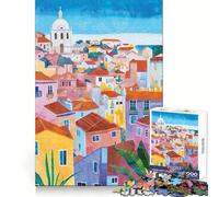 Lisbon Portugal Watercolor Teenager Jigsaw Puzzles 1000 Pieces Creative Fun Clear Color Fun Challenge Birthday Gift (38x52cm)