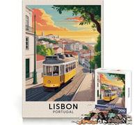 Lisbon Portugal Yellow Tram Travel Poster Jigsaw for Adults1000 Pieces Mental Skill Smooth Cut Enjoyable Challenge (38x52cm)