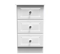 Lisbon Ready Assembled Bedside Table With 3 Drawers - White Gloss & White - Welcome Furniture | TJ Hughes