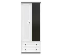 Lisbon Ready Assembled Wardrobe With 2 Doors And 2 Drawers With Mirror - White Gloss & White - Welcome Furniture | TJ Hughes