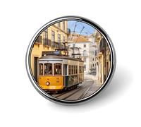 Lisbon Tram Badge Holder Exquisite Round Badge with Picture Pin DIY Button Badges Personalized Metal Button Pin Fashion Brooch Crafts Gifts Clothes Decorative Pins