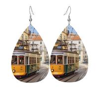Lisbon Tram Earrings for Women Leather Teardrop Earrings Double Sided Lightweight Ear Accessories Fashion Jewelry Birthday Gift