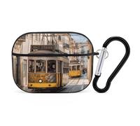 Lisbon Tram for Airpod Pro Case Cover Hard Shell Full Drop Protection Cover with Keychain Compatible with AirPod Pro 2nd/1st Generation, Front LED Visible,Black