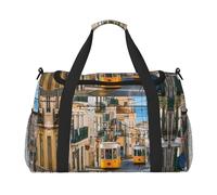 Lisbon Tram Full Print Travel Duffle Bag with Adjustable Shoulder Strap,Large Capacity Twill Polyester Crossbody Bag for Gym,Weekend Trips Outdoor Activities